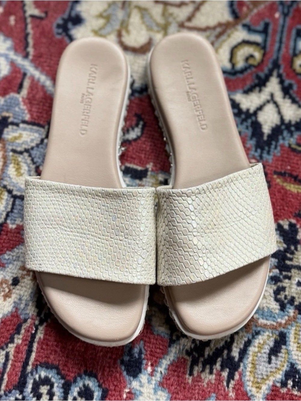 Karl Lagerfeld Neutral Textured Slide Mules